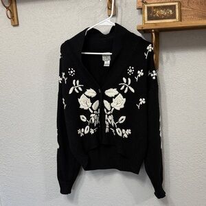 Elegant Black and White Floral Women's Cardigan